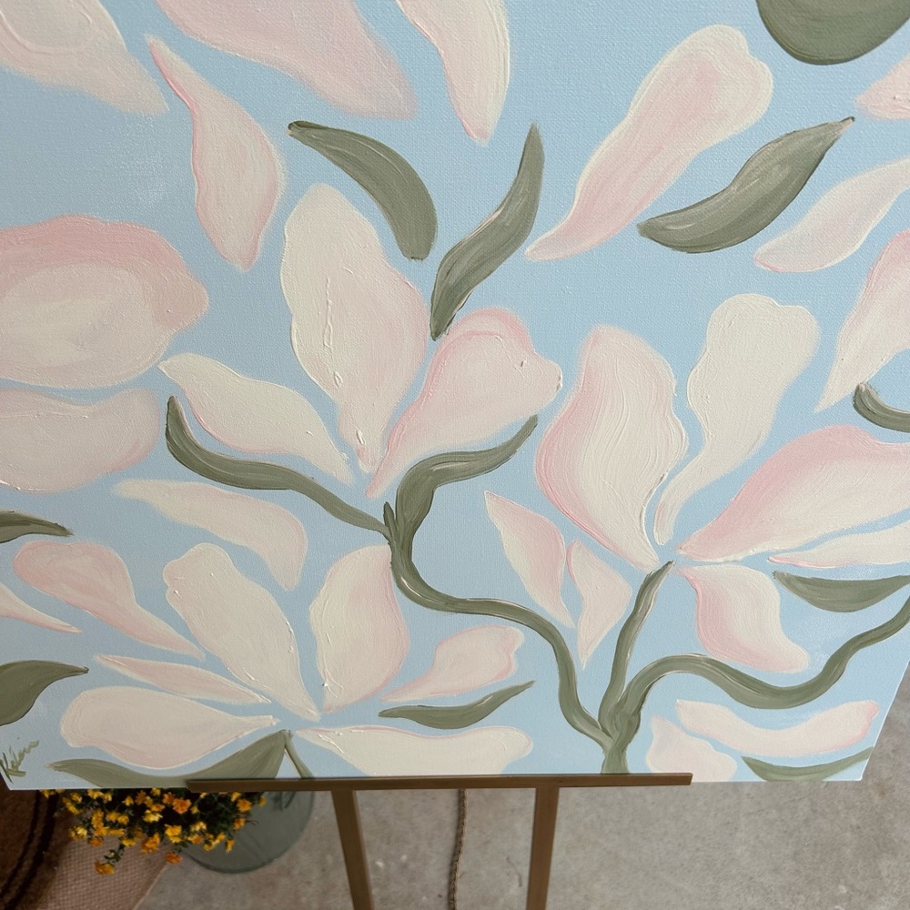 Floral Abstract Canvas Art in Pink and Green